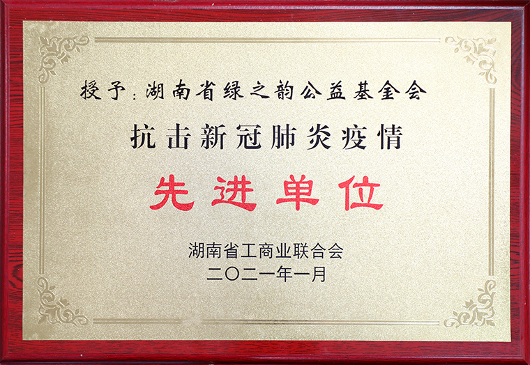 绿之韵公益基金会被湖南省工商联授予“抗击新冠肺炎疫情先进单位”称号